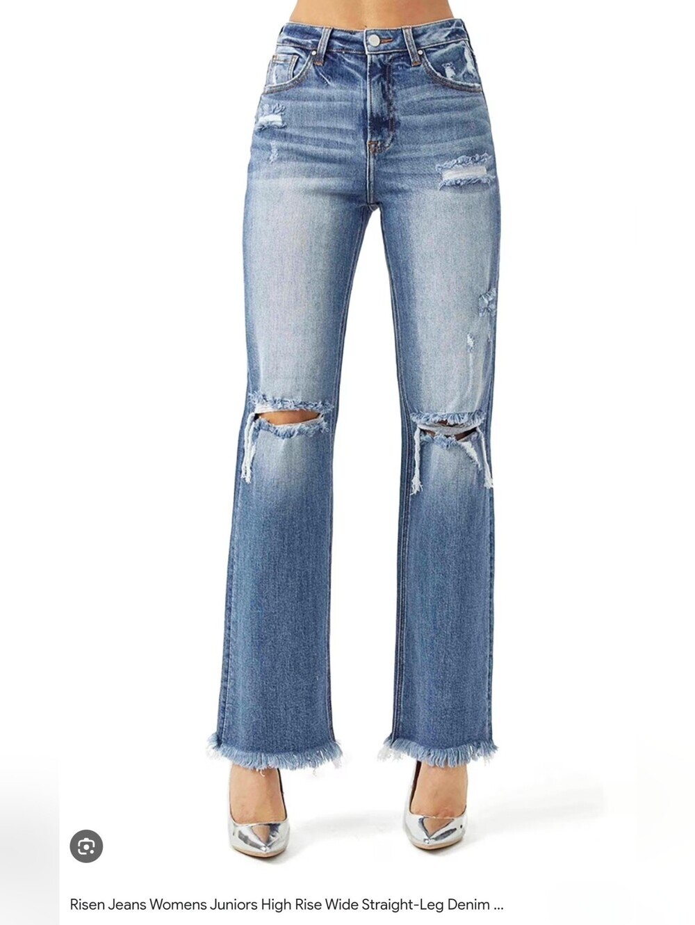 Risen High-Rise Distressed Wide-Leg Women's Jeans - Light Blue